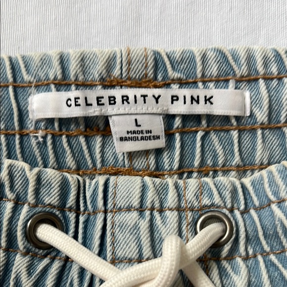 Celebrity Pink Denim Tie Front Ruched Mini Skirt - Picture 2 of 6